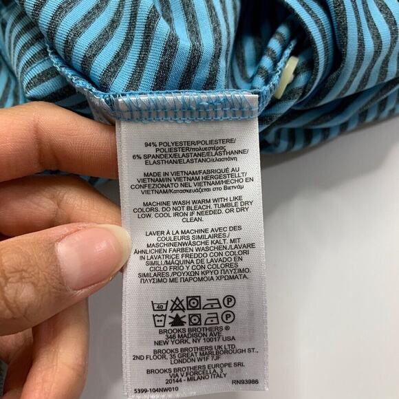 Brooks Brothers Polo Shirt Mens XL Water Blue Grey Striped Moisture Wicking Golf - Picture 6 of 8